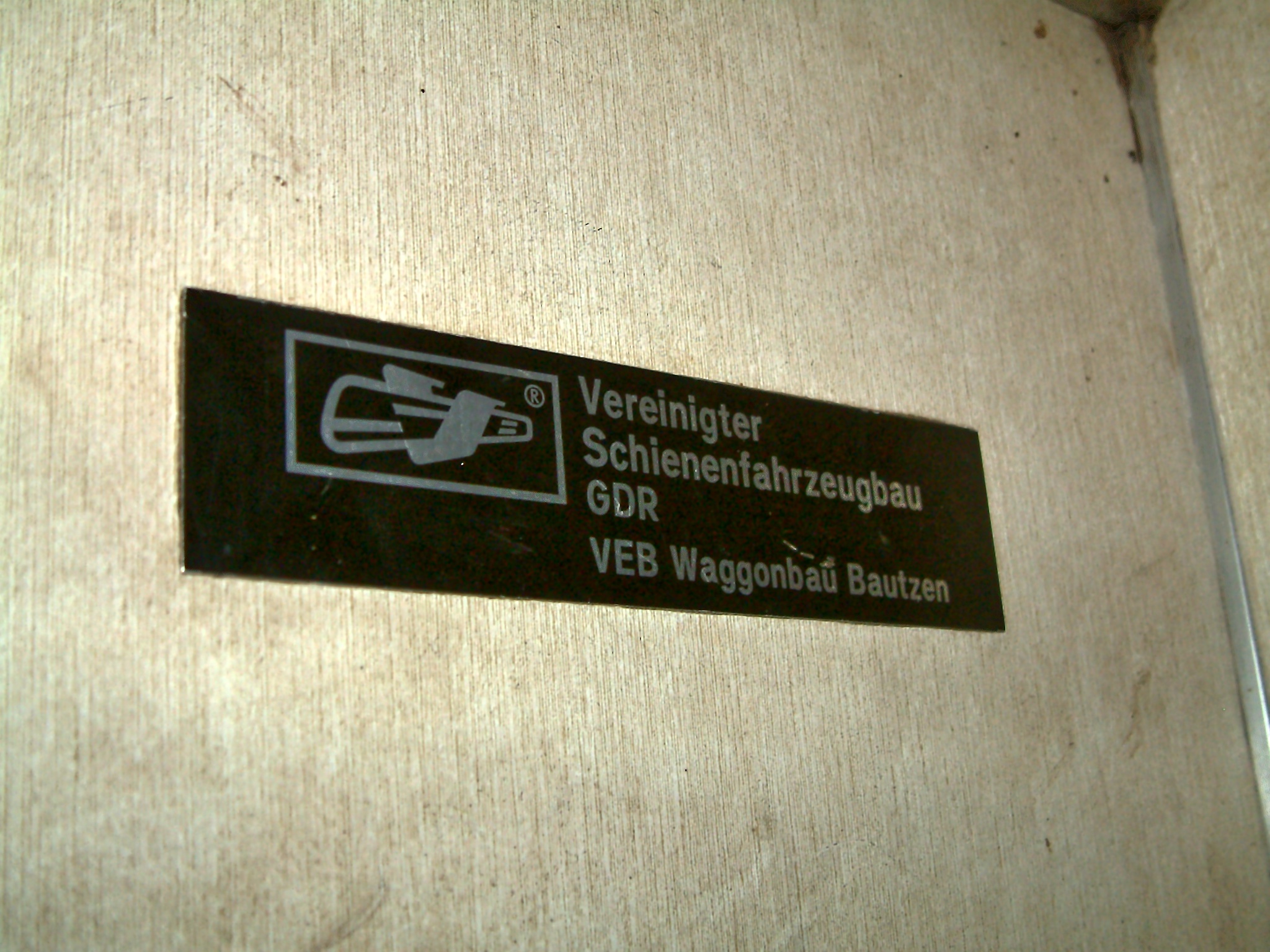 Maker's plate inside a carriage, Bautzen 1986